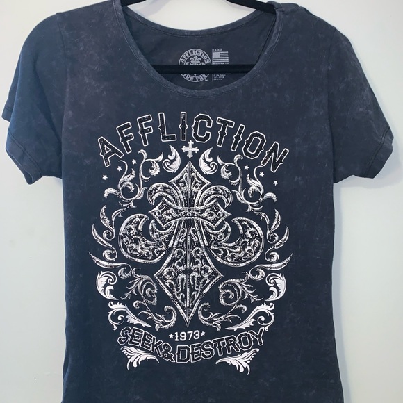 Affliction Women's Charcoal Graphic Tee - Picture 1 of 5